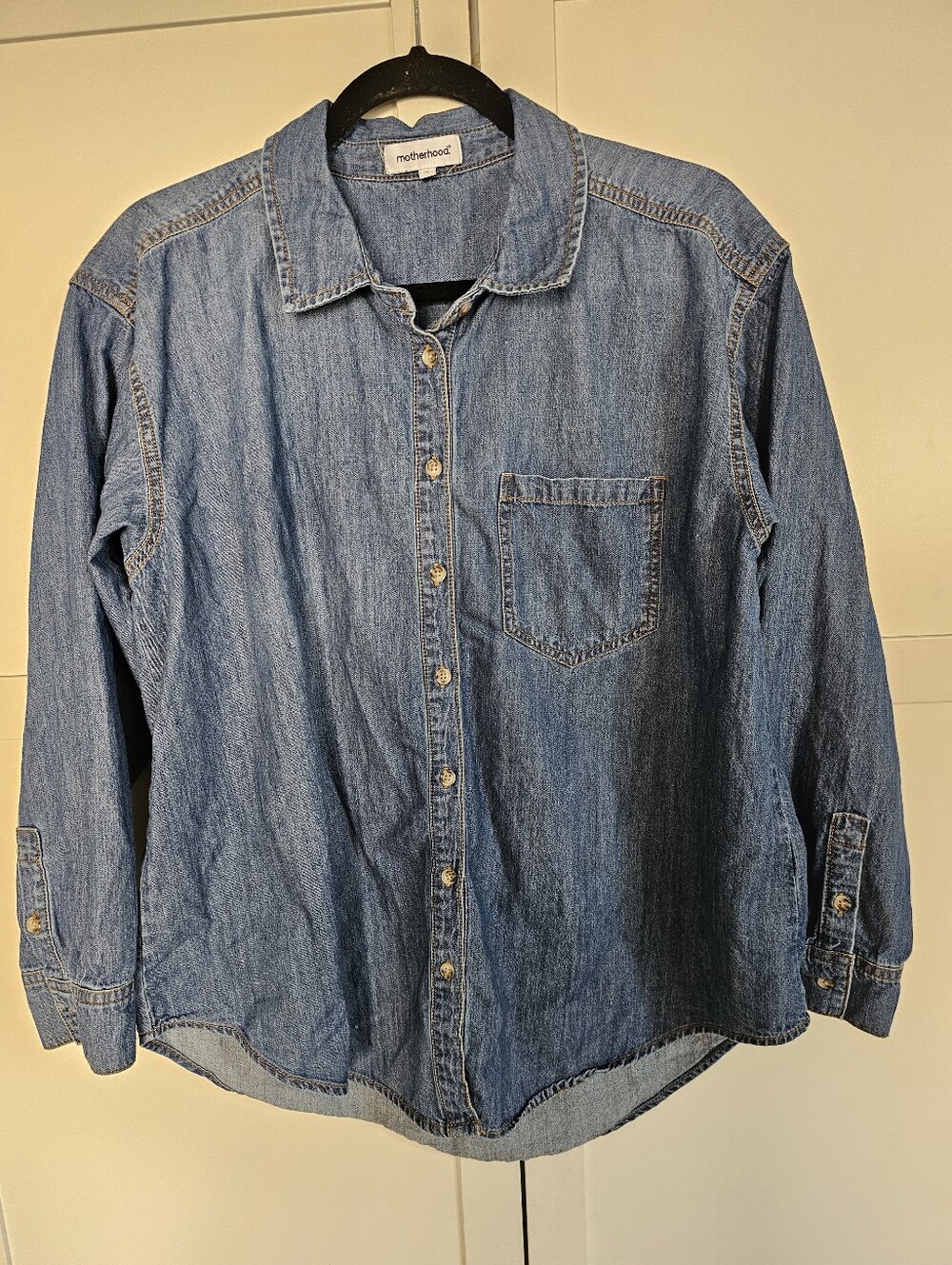VINTAGE 80S STYLE MOTHERHOOD MATERNITY DENIM SHIRT TOP SMALL BOOHOO CHIC STREET